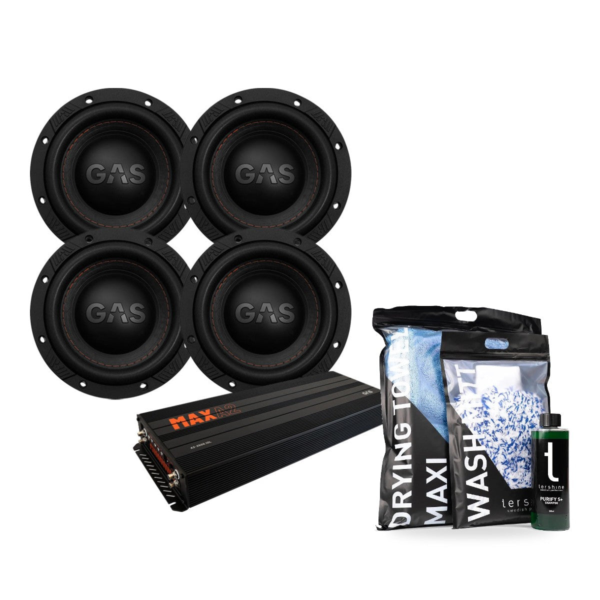 4-pack GAS MAX S1-6D1 & MAX A2-2500.1DL med Tershine Tvättpaket
