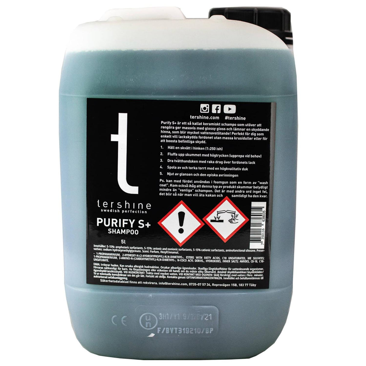 Tershine Purify S+ - Shampoo, keramiskt schampo med lackskydd, 5 L
