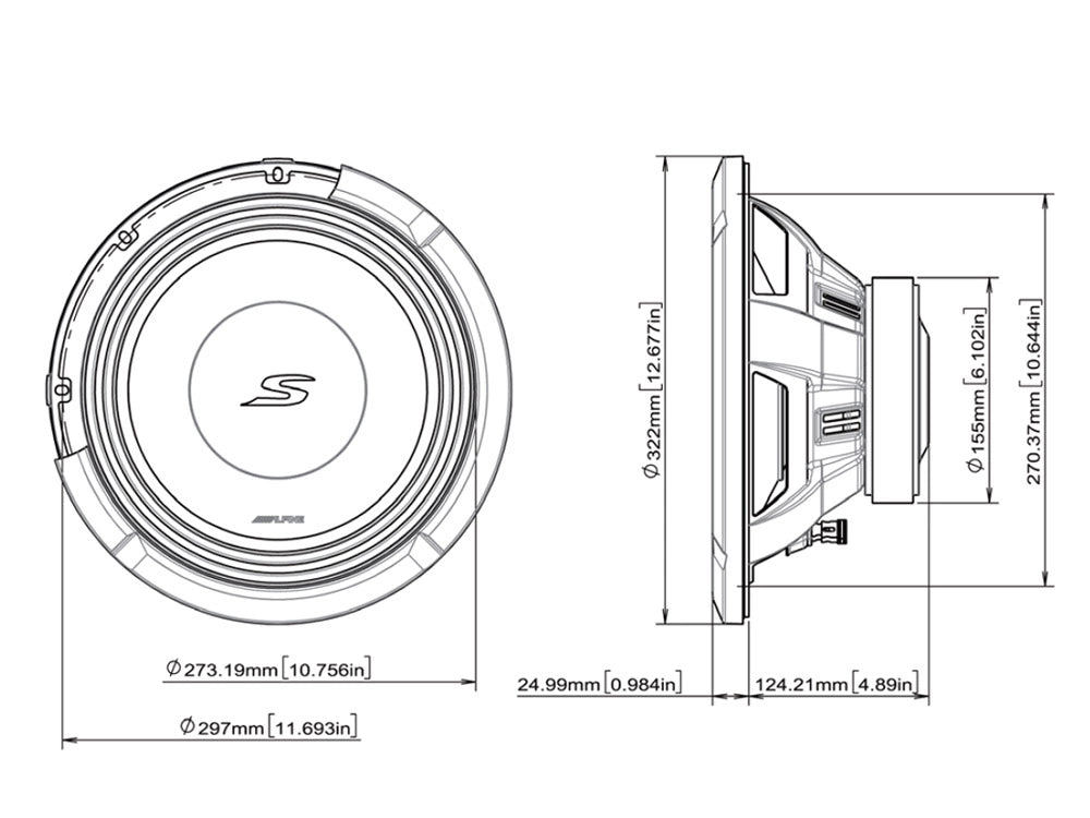 Alpine S2-W12D4, 12 tums baselement