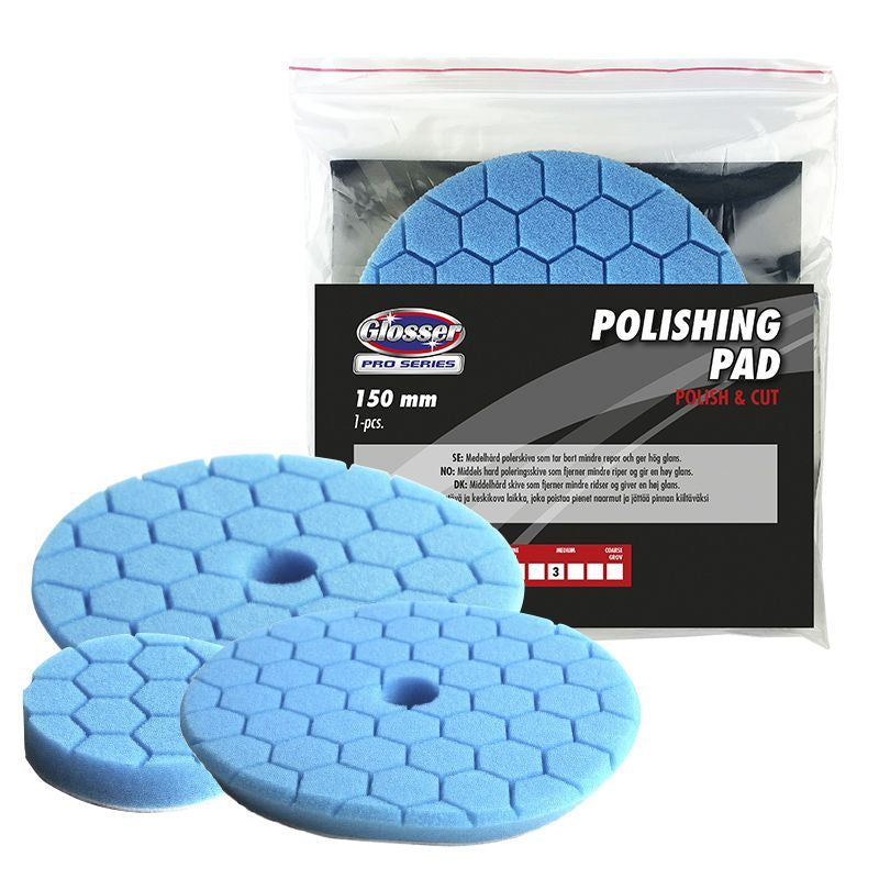 Glosser Pro Polérskiva Polish & Cut Blå – 155 mm | Medelhård skiva för oscillerande och roterande maskiner