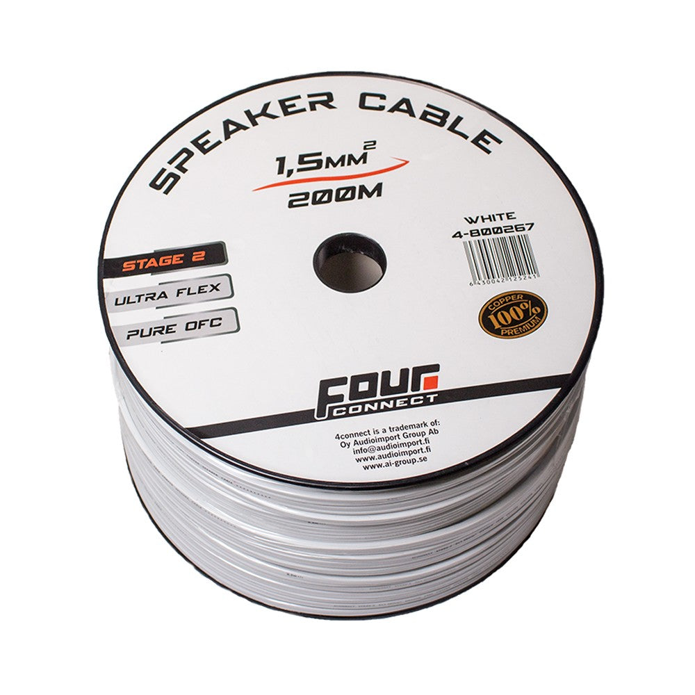 4Connect 4-800267 OFC-högtalarkabel vit 2x1.5mm2, 200m