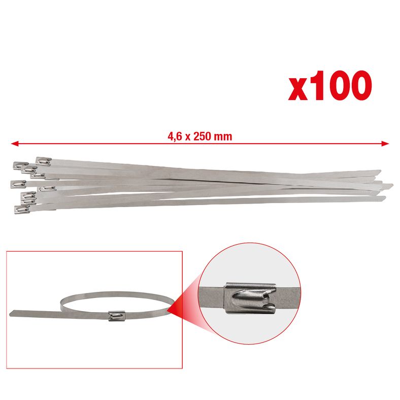 KS TOOLS ROSTFRITT STÅL buntband med kullås, 4,6 x 250 mm