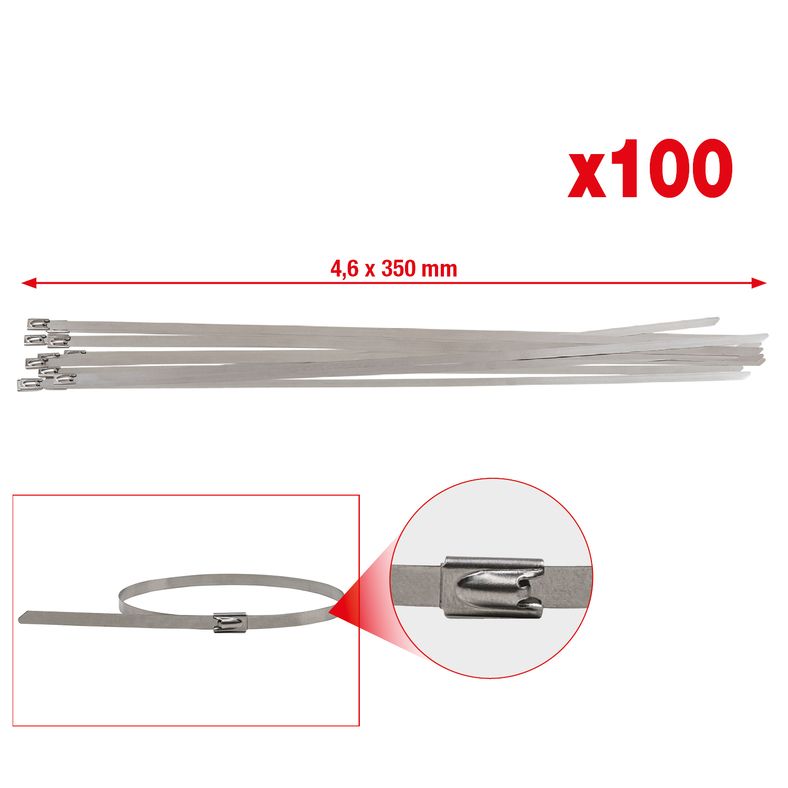 KS TOOLS ROSTFRITT STÅL buntband med kullås, 4,6 x 350 mm
