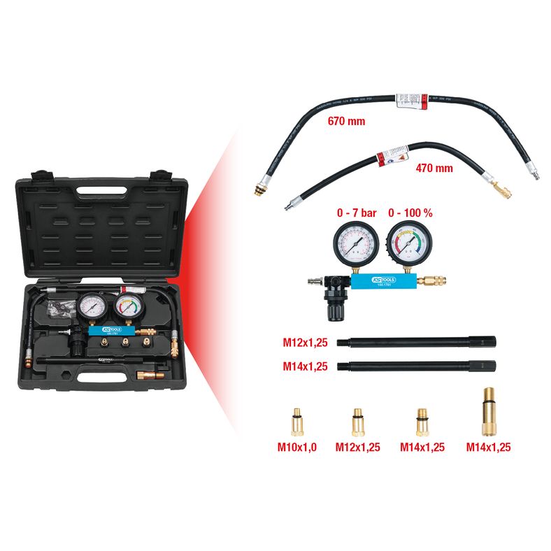 KS TOOLS Cylinder-tryckfallstestare, 9-delars