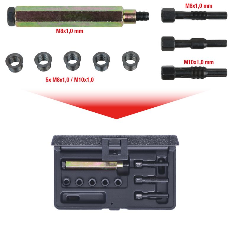 KS TOOLS THREADfix reparationssats M8x1 f.glödstift, 9-delars