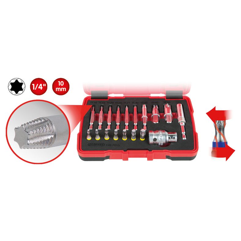 KS TOOLS 1/4" + 10 mm specialavdragarsats för TX-skruvar, 18 delar