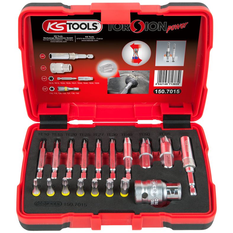 KS TOOLS 1/4" + 10 mm specialavdragarsats för TX-skruvar, 18 delar
