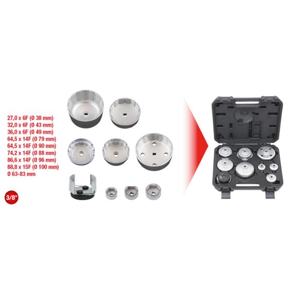 KS TOOLS Oljefilterverktygssats 3/8" 9-DELAR