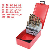 KS TOOLS HSS-G Co 5 spiralborrsats, låda i stålplåt 25-delar 1-13mm