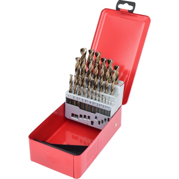 KS TOOLS HSS-G Co 5 spiralborrsats, låda i stålplåt 25-delar 1-13mm