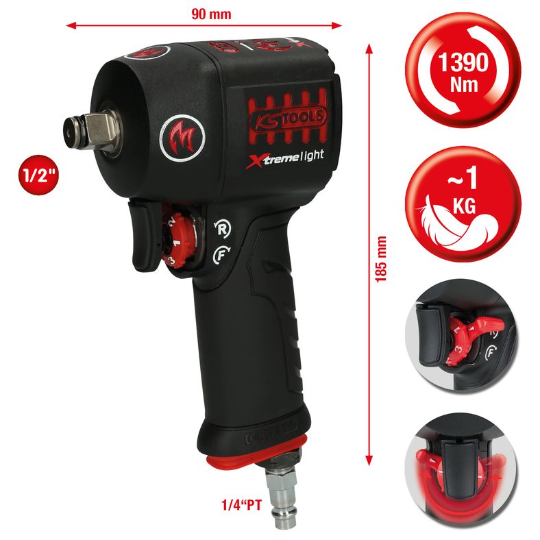 KS TOOLS Mutterdragare 1/2" miniMONSTER Xtremelight mutterdragare 1390Nm