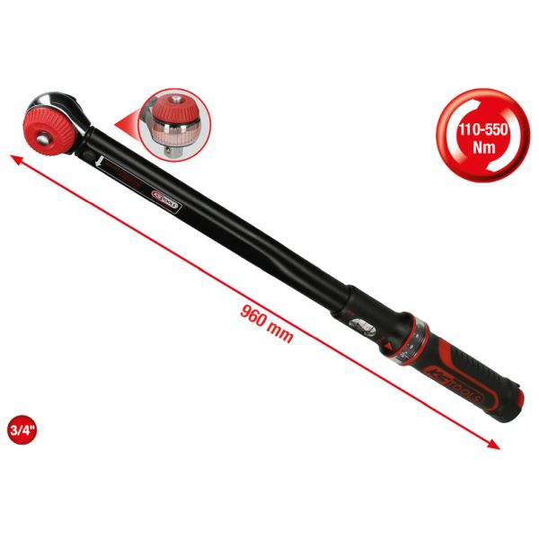 KS TOOLS 3/4" ERGOTORQUEprecision momentnyckel med spärr, vridknapp, 100-