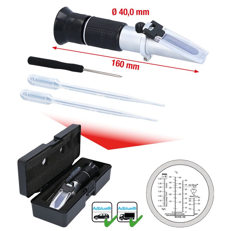 KS TOOLS Refraktometer - optisk kontrollenhet för batterivätska, frostskyddsmedel och AdBlue®-tillsatser