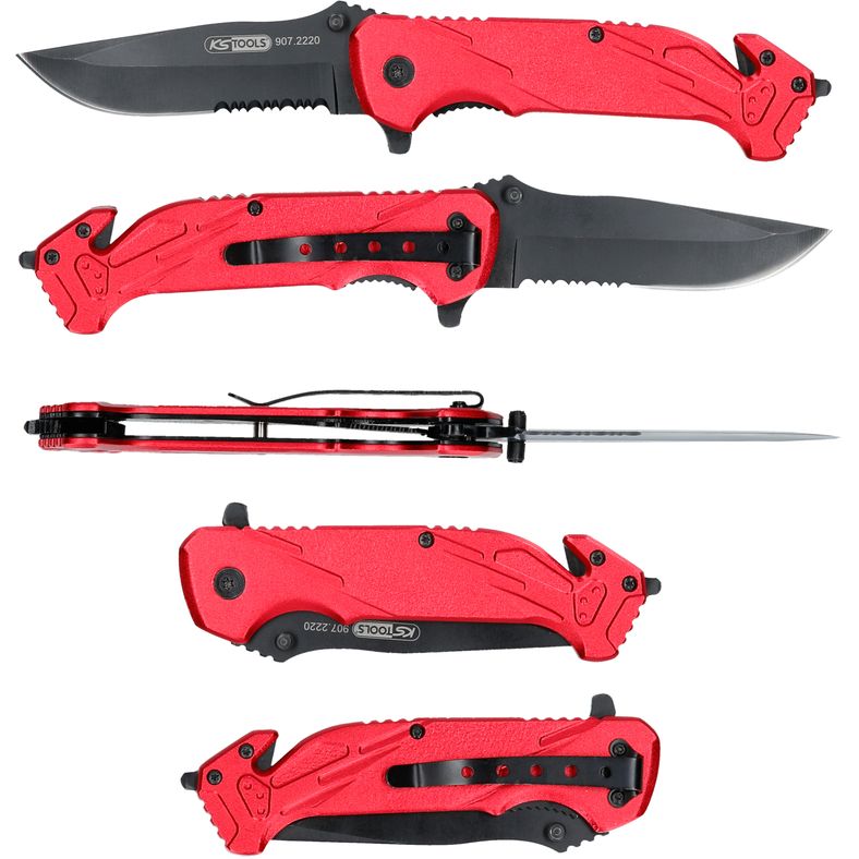 KS TOOLS Fällkniv med låsning och bandskärare
