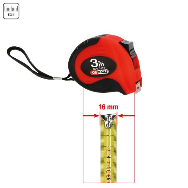 KS TOOLS Måttband med spärr, svart-rött, 3m