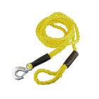 Bogserlina av flätad polypropylen med krok i ena änden och ögla i andra.