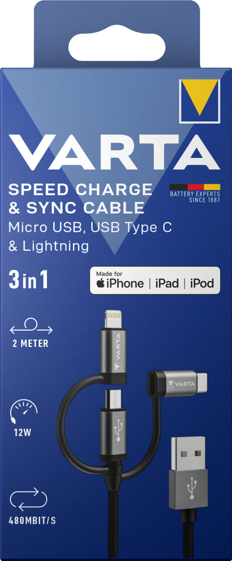 VARTA Speed Charge & Sync Cable 3in1