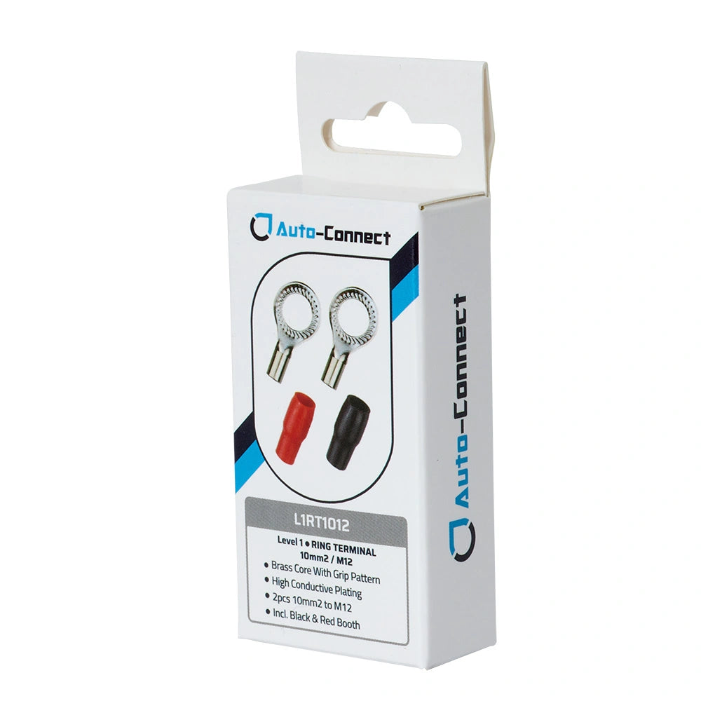 Auto-Connect röd och svart ringkabelsko M12, 10 mm²