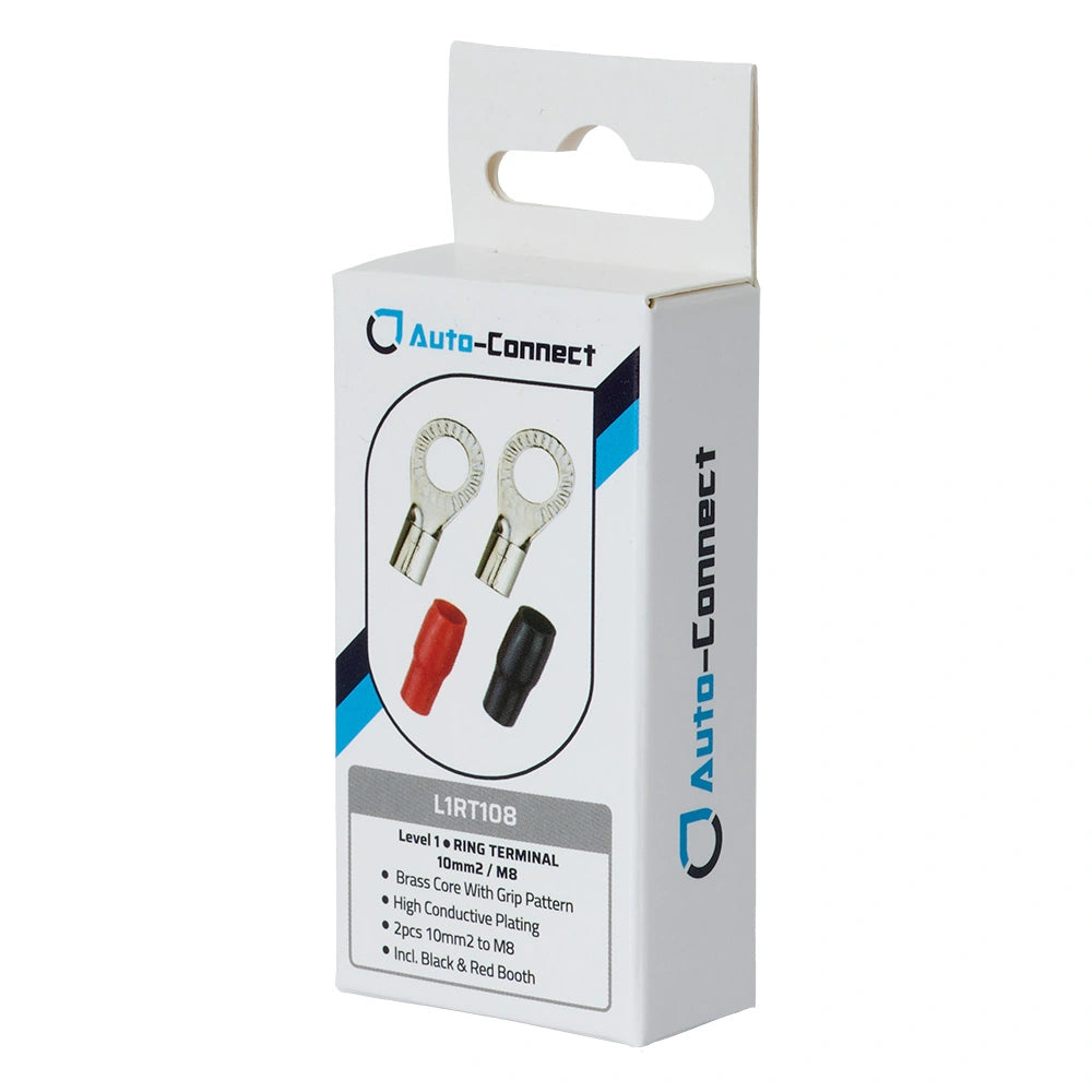 Auto-Connect röd och svart ringkabelsko M8, 10 mm²