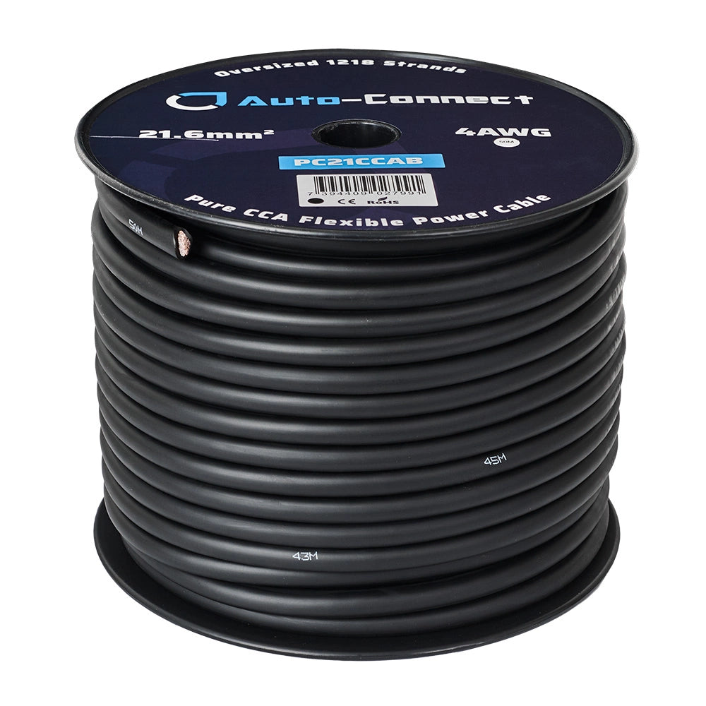 Auto-Connect svart strömkabel CCA 21.6mm², metervara