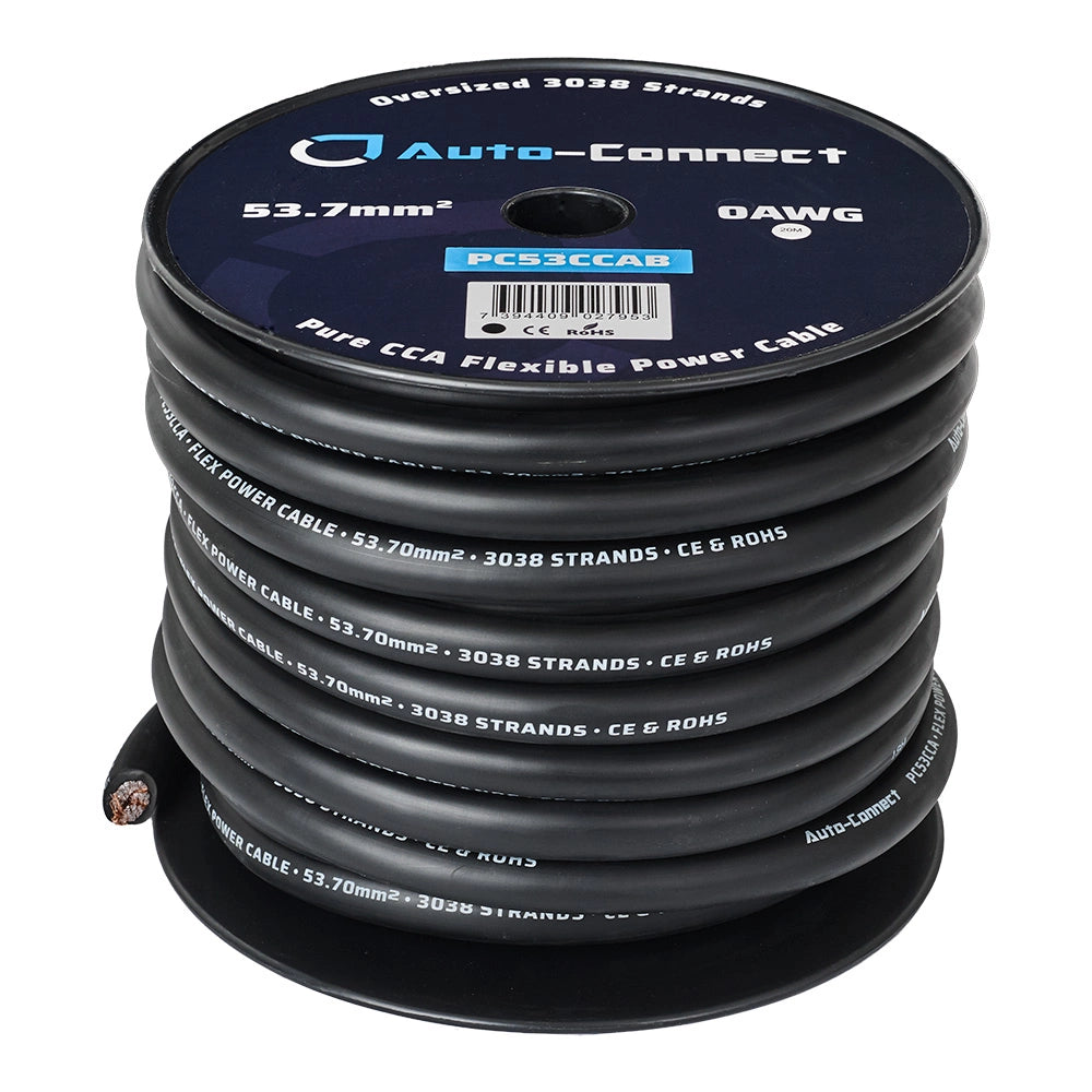 Auto-Connect svart strömkabel CCA 53.7mm², metervara