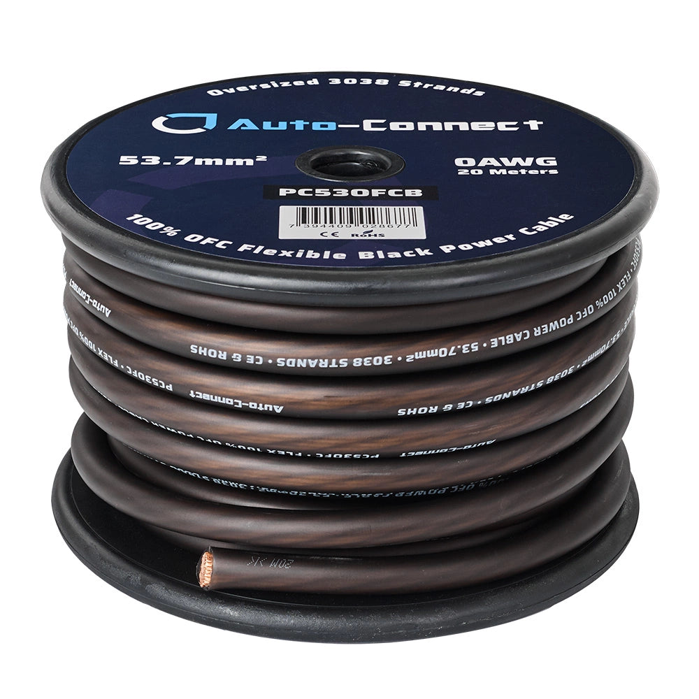Auto-Connect svart strömkabel OFC 53.7mm², metervara