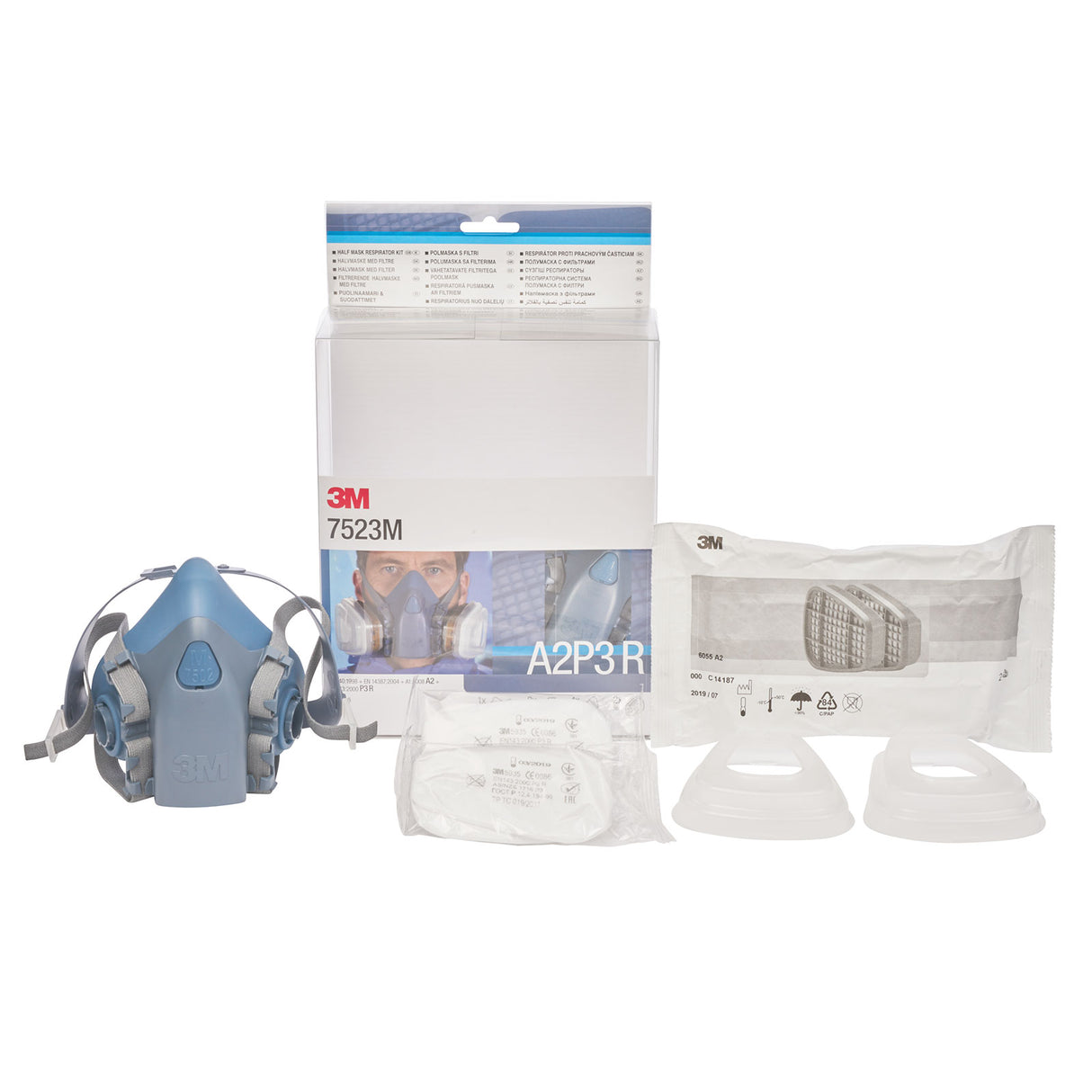 3M Startpaket 7500-serien A2/P3 Medium – Komplett Andningsskydd med Halvmask och Filter för Krävande Miljöer