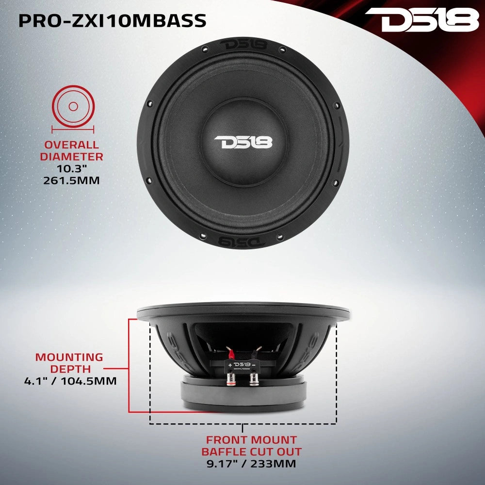DS18 PRO-ZXI10MBASS, tung 10 tums ferrit-midbas, styck