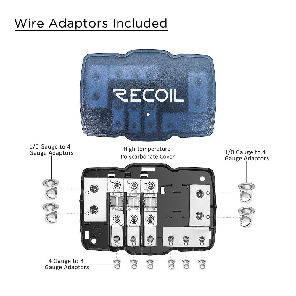 Recoil MPG3 Mini-ANL säkringshållare + jordblock 2x50mm² till 3x20mm²