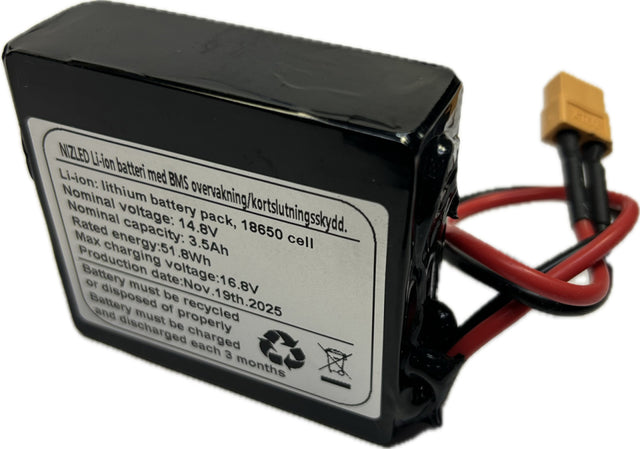 Li-ion batteri 14,8v (16,8) volt 3,5Ah med BMS, (batteri till E406k/E405k (E40F) lampan)