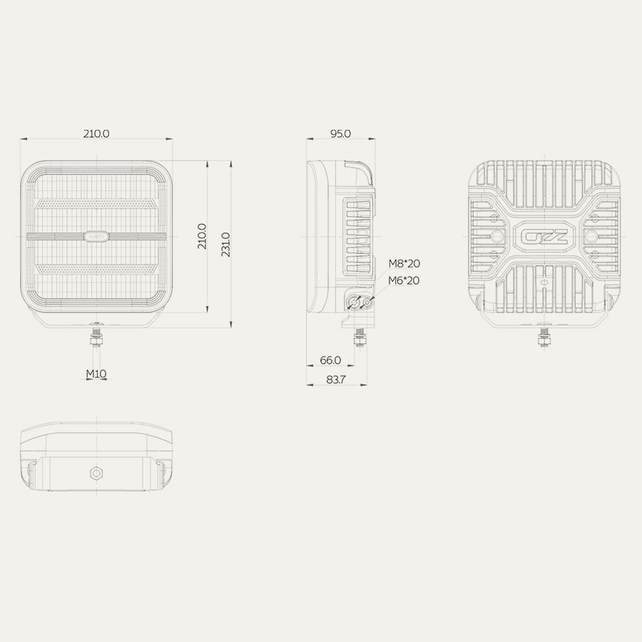 OZZ SQR 9″ LED Extraljus Vit