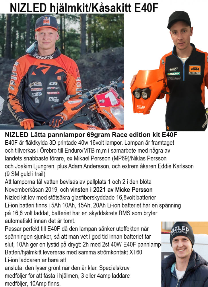 Nizled värsting hjälmkit utan fläkt 1x40w lampa för 16,8v batt/mc drift