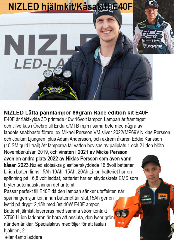 Nizled värsting hjälmkit utan fläkt 3x40w lampor för batt drift 16,8v