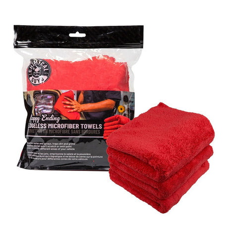 Chemical Guys Happy Ending Red Edgeless, 3-pack röd torkduk