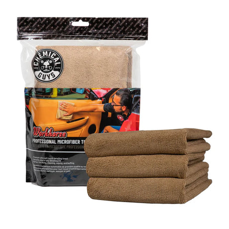 Chemical Guys Microfiberduk ''Workhorse'' Professional tan 3-Pack