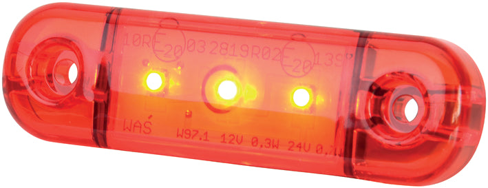 Strands Positionsljus Röd Slim 3 LED,9-36V IP68. E-Märkt.