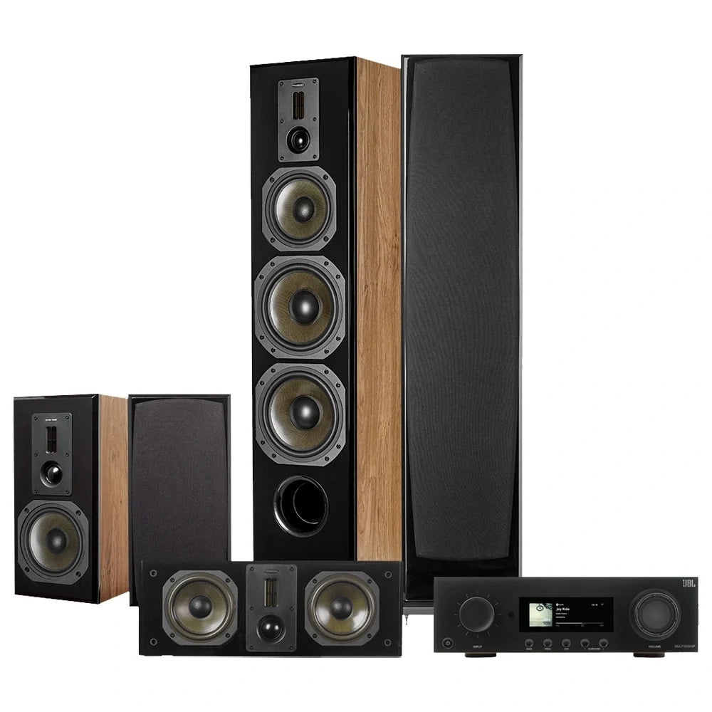 Dynavoice Definition 5.0 hemmabiopaket med JBL MA7100HP, ek med svart förstärkare