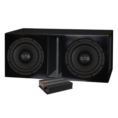 2-pack GAS MAX S2-12D1 i portad låda med MAX PA1-5000.1DZ1, baspaket
