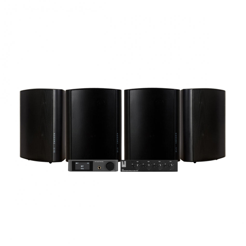Dynavoice CA802BT med SC4B & 2 par DLS MB5i utomhushögtalare, svart