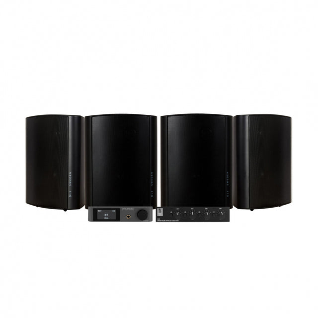 Dynavoice CA802BT med SC4B & 2 par DLS MB5i utomhushögtalare, svart