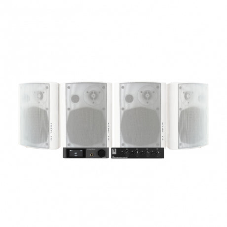 Dynavoice CA802BT med SC4B & 2 par DLS MB5i utomhushögtalare, vit