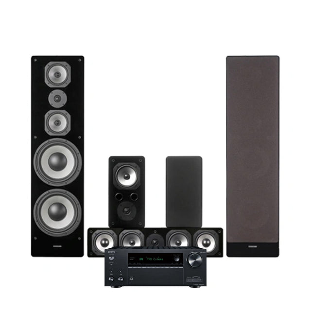 Onkyo TX-NR7100 med Dynavoice Challenger M-105 5.0 hemmabiopaket, svart