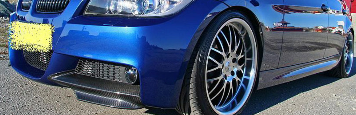 BMW E90/91 Frontspoiler läpp set i äkta kolfiber för M-Technik typ 2 fram spoiler