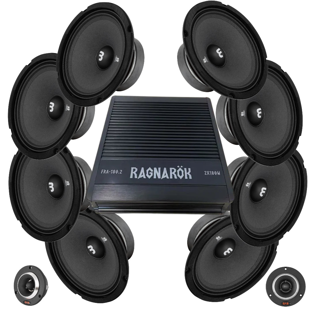 8-Pack Bass Habit SP165M med PST14 PRO och Ragnarök steg, Galet SPL-kit