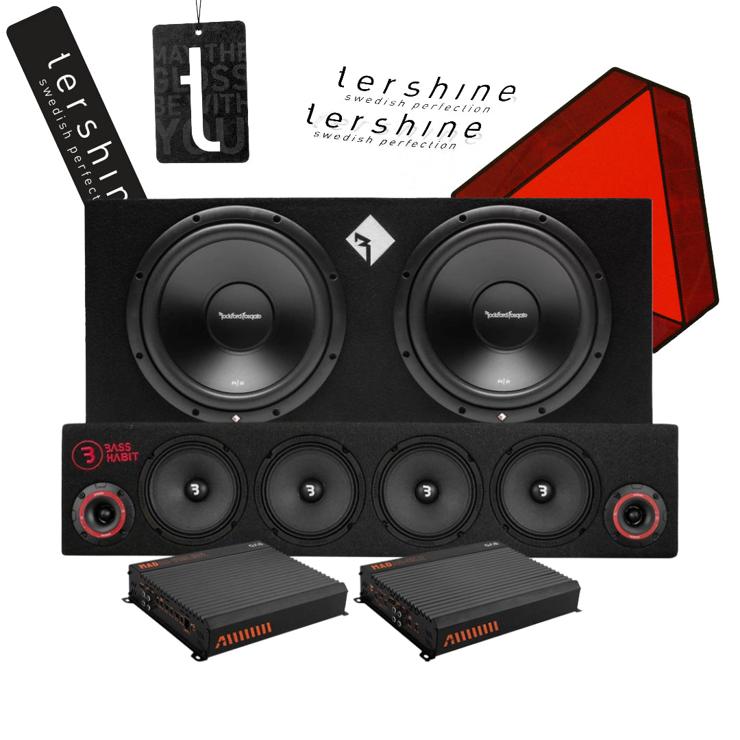 Rockford Fosgate R2-2X12  A-traktor paket med Tershine tillbehör, Kaxigt raggarkit
