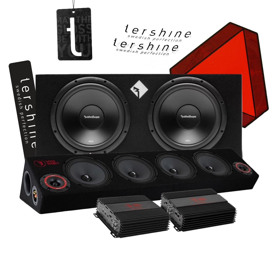 Rockford Fosgate R2-2X12 A-traktor paket med Tershine tillbehör, Brutalt raggarpaket