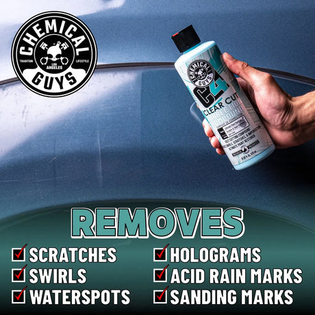 Chemical Guys C4 Clear Cut Correction Compound 473 ml – Polermedel för effektiv repborttagning och lackkorrigering