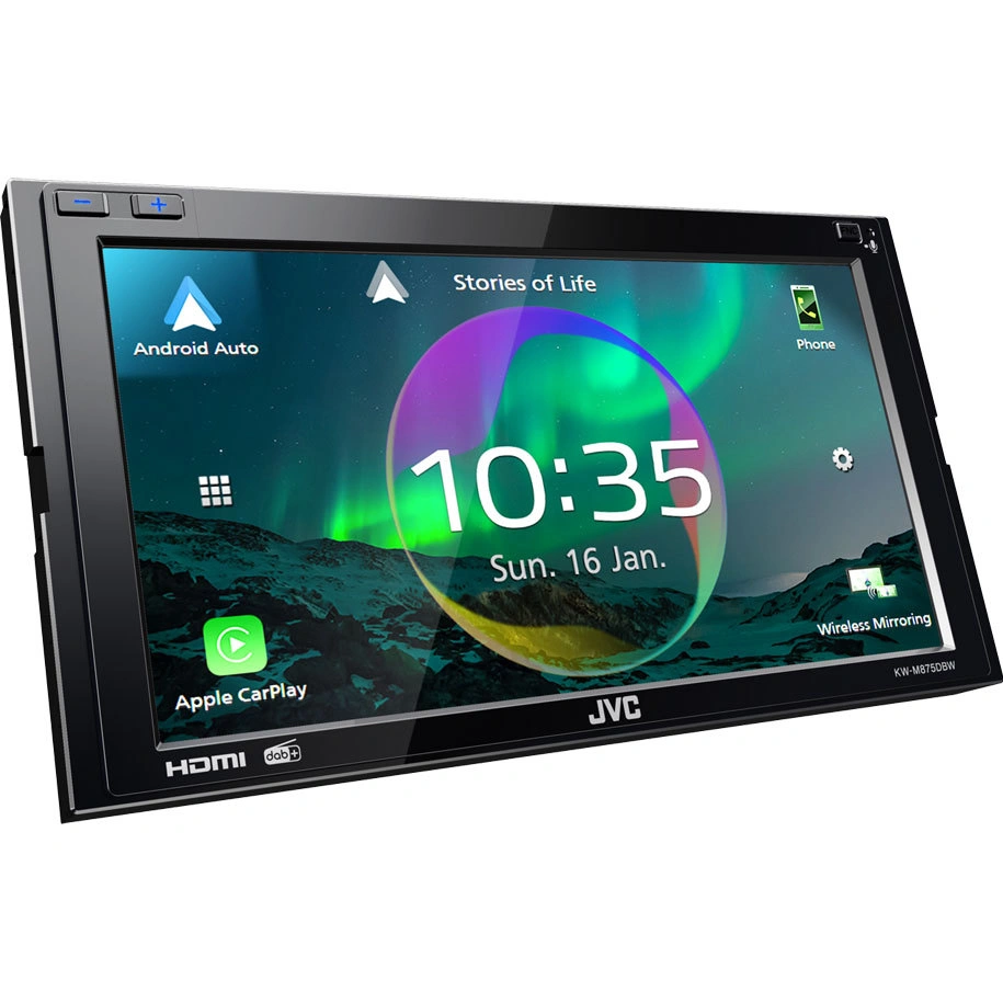 JVC KW-M875DBW, bilstereo med CarPlay, Bluetooth och 3 par (5V) lågnivå