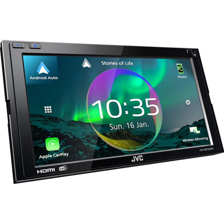 JVC KW-M875DBW, bilstereo med CarPlay, Bluetooth och 3 par (5V) lågnivå