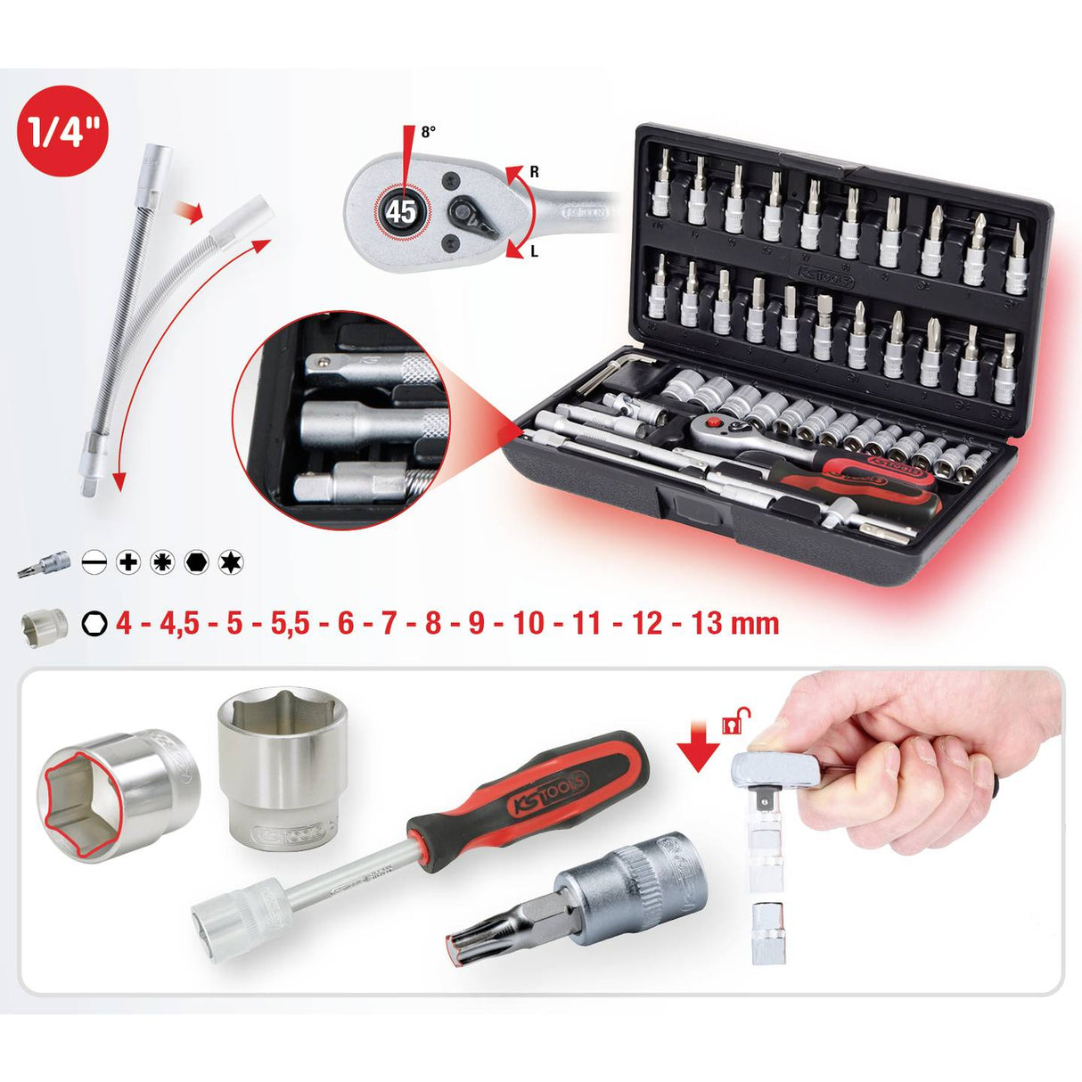 INSTICKSNYCKELSATS 1/4" – 48 delar – KS Tools 917.0648